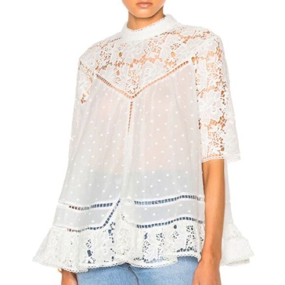 Zimmermann Caravan Embroidered Smock Top in Ivory White Crochet Lace Boho - Picture 14 of 14